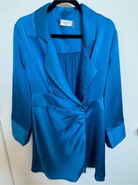 Dress Forum Bright Blue Satin Button-Front Mini Dress
